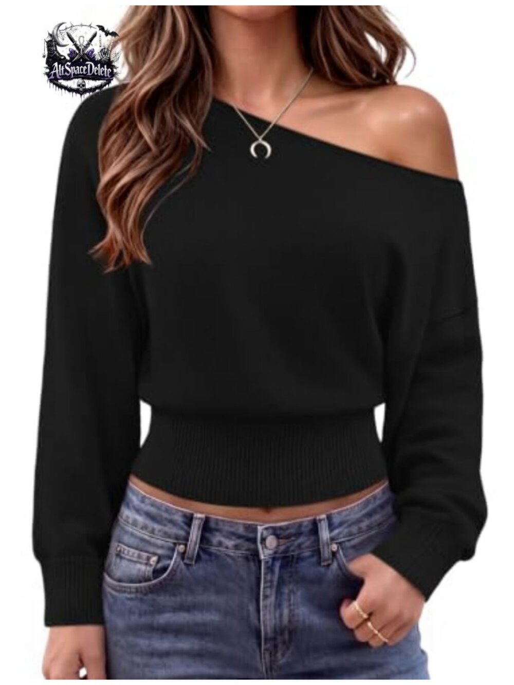 Off Shoulder Sweater Women Soft Cotton Knit Pullover Fall Winter Comfy